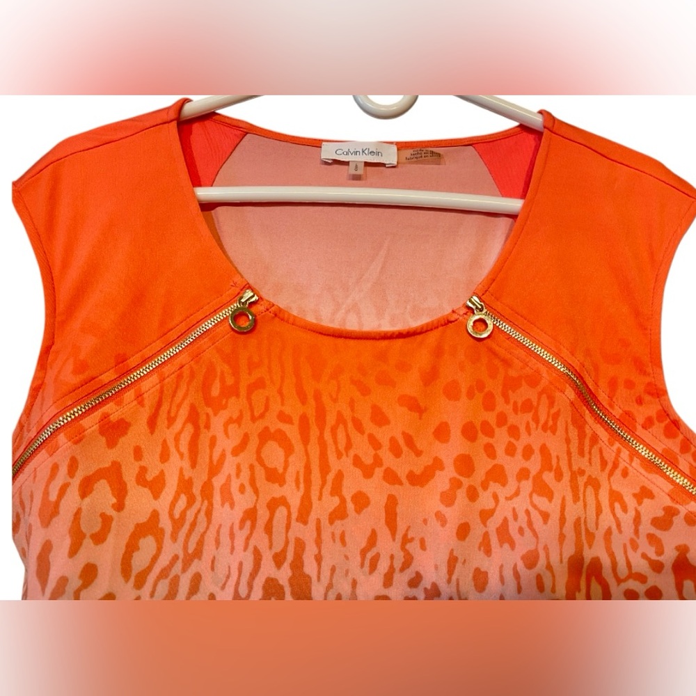 Calvin Klein Top NWOT Orange/White/tan gradient animal print Sz L - Picture 4 of 9